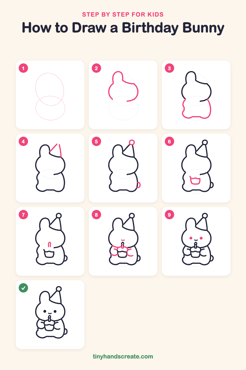 How to draw a birthday bunny step by step for kids