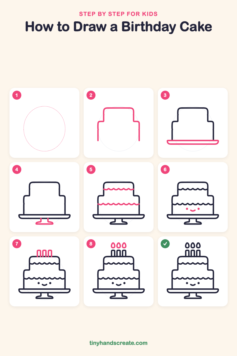 How to draw a birthday cake step by step for kids