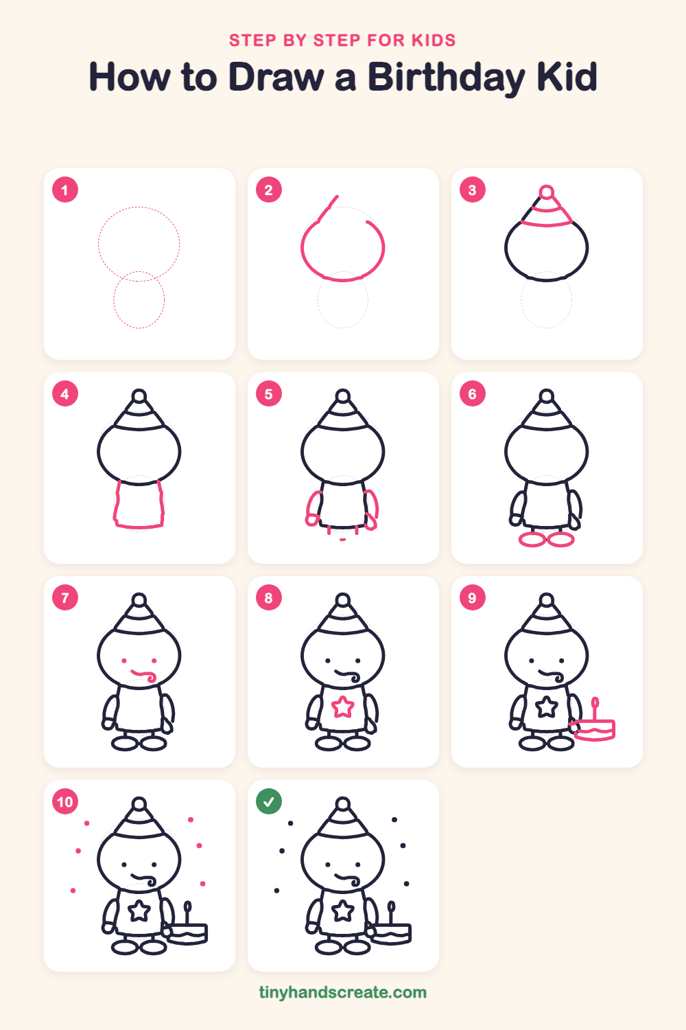 How to draw a birthday kid step by step for kids