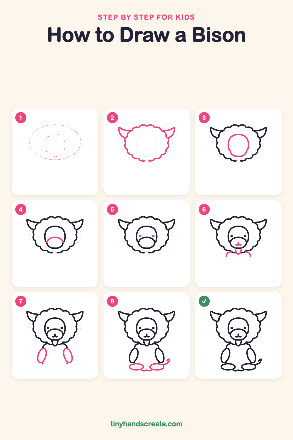 How to draw a bison step by step for kids
