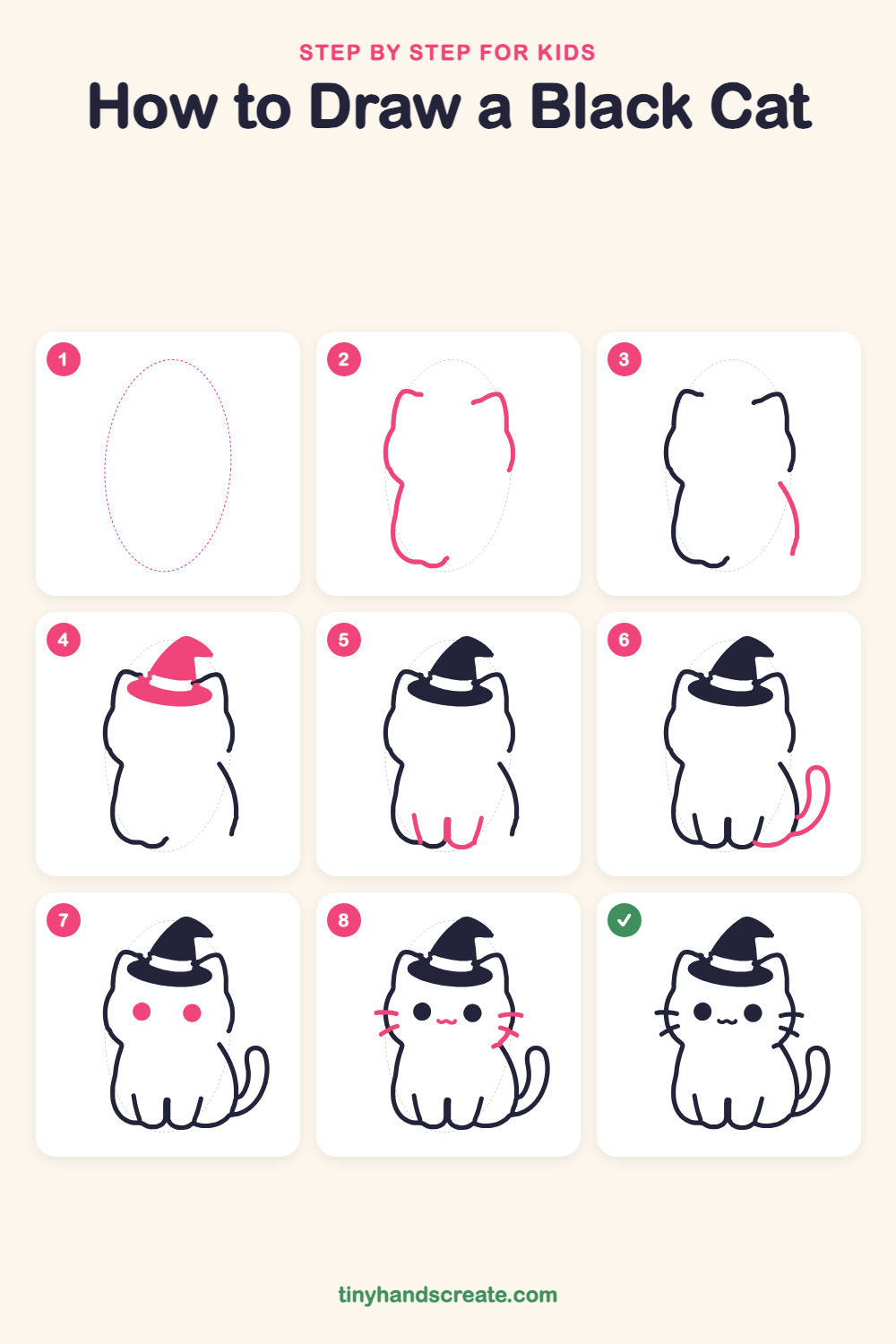 How to draw a black cat step by step for kids