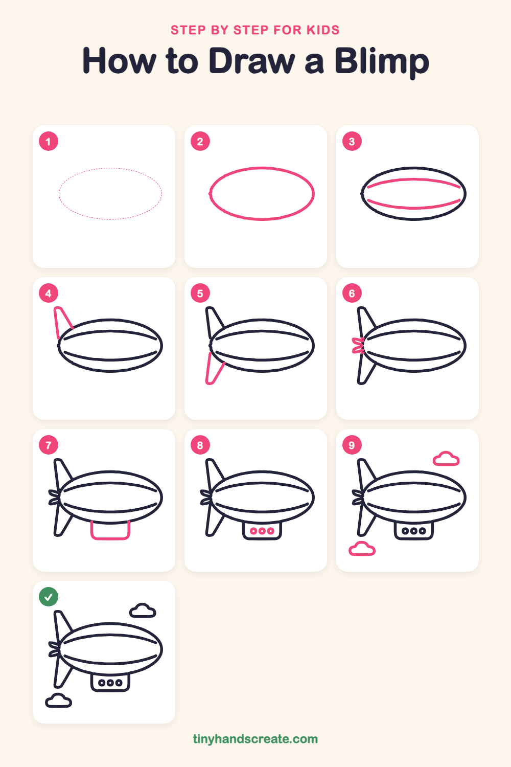 How to draw a blimp step by step for kids