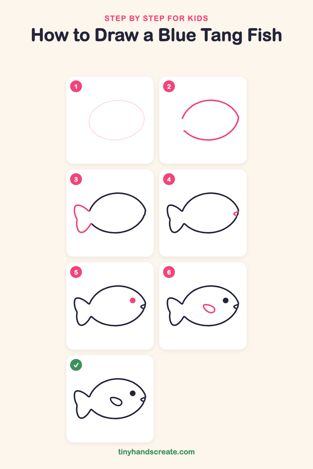 How to draw a blue tang fish step by step for kids