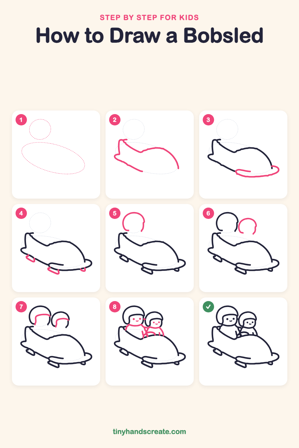 How to draw a bobsled step by step for kids