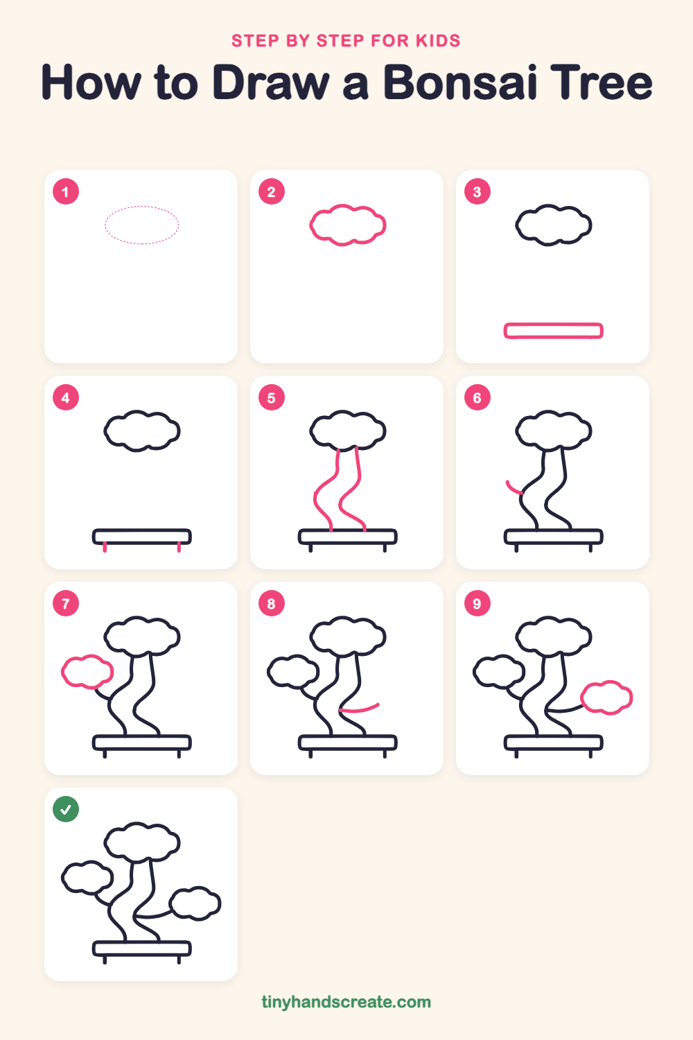 How to draw a bonsai tree step by step for kids