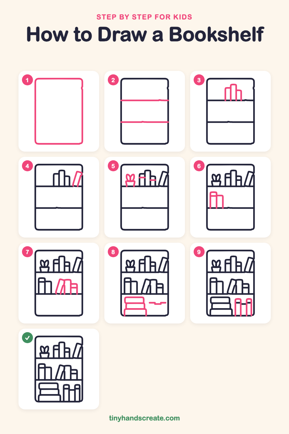 How to draw a bookshelf step by step for kids