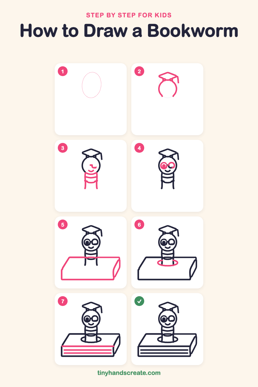 How to draw a bookworm step by step for kids