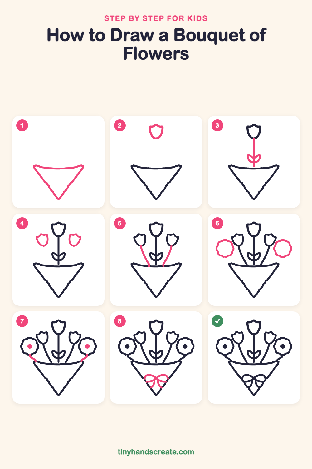 How to draw a bouquet of flowers step by step for kids