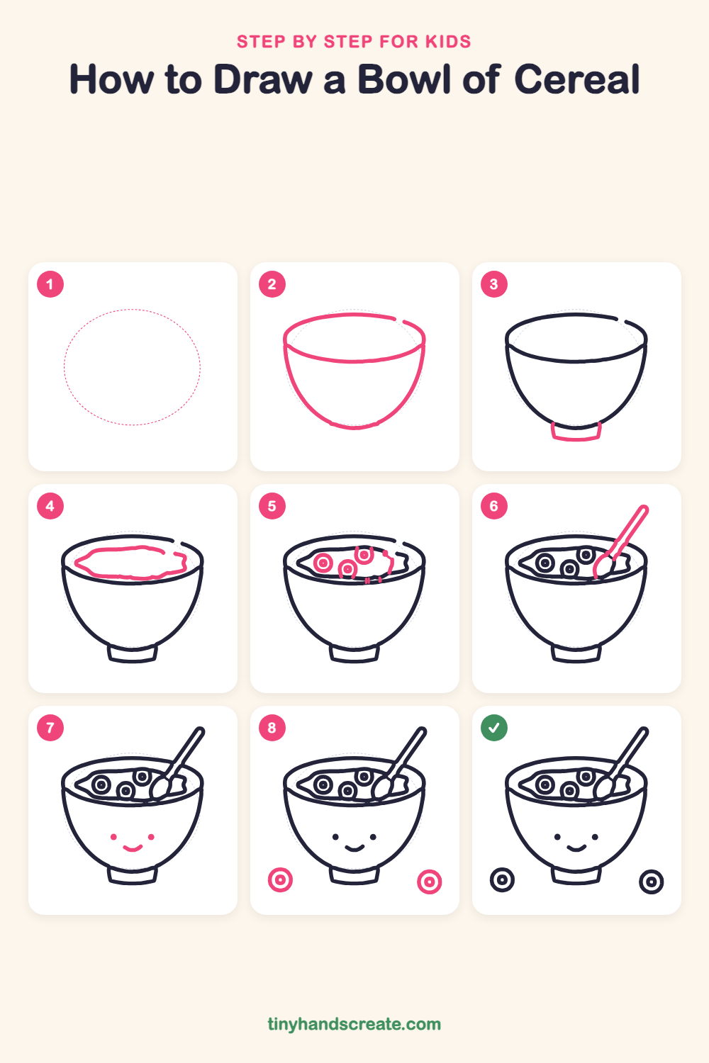How to draw a bowl of cereal step by step for kids