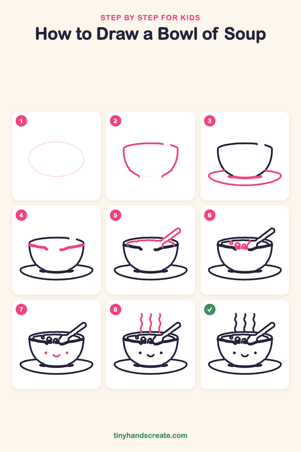 How to draw a bowl of soup step by step for kids