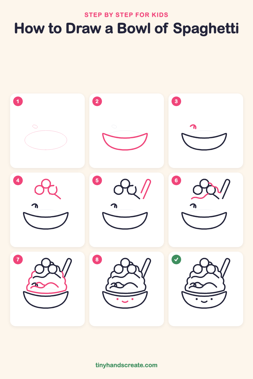 How to draw a bowl of spaghetti step by step for kids