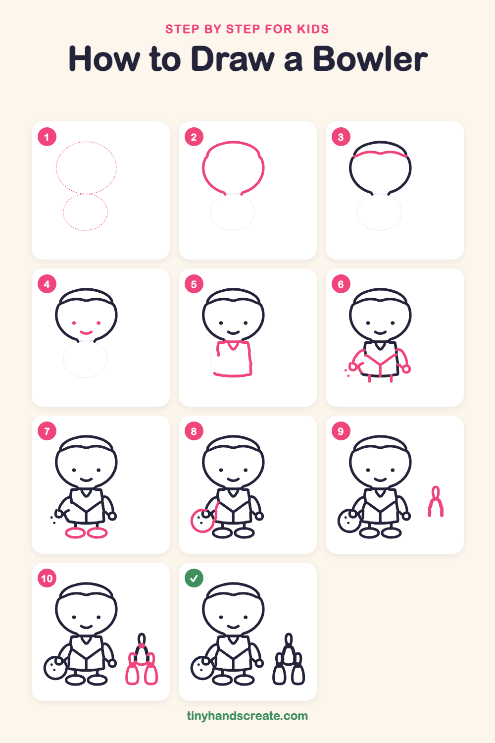 How to draw a bowler step by step for kids