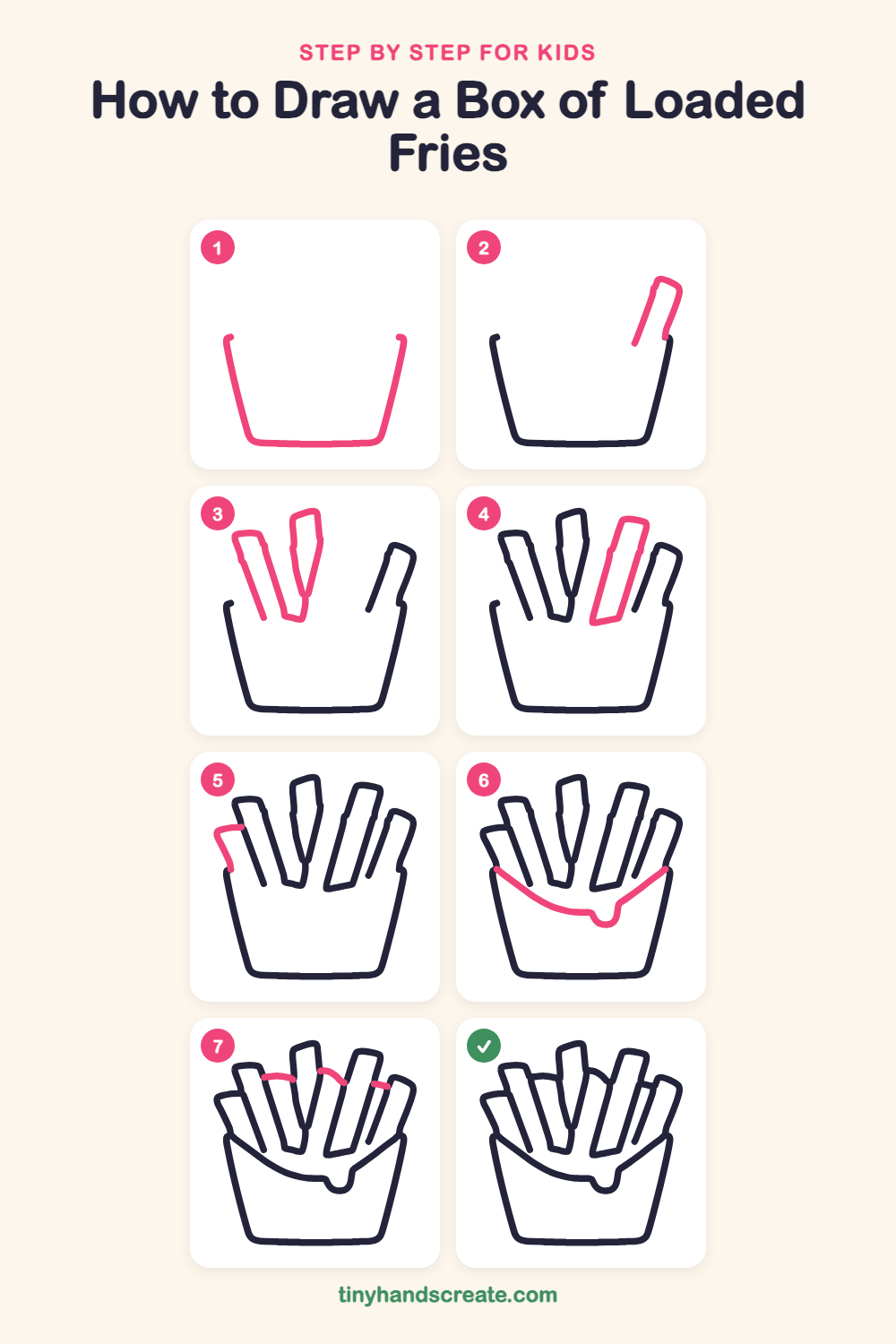 How to draw a box of loaded fries step by step for kids