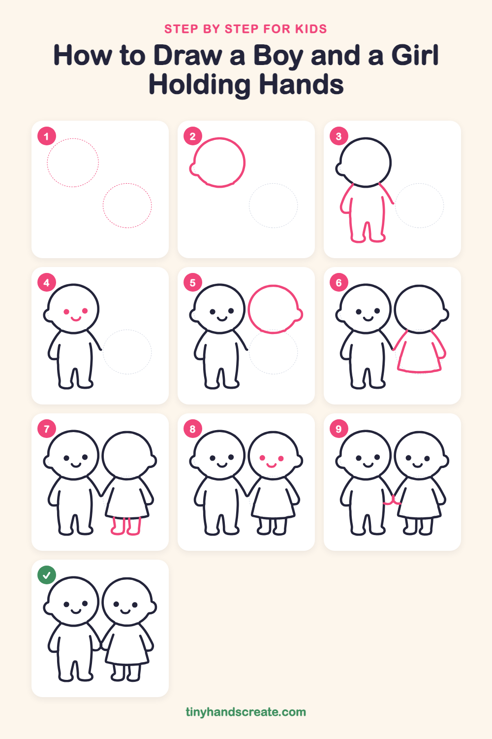 How to draw a boy and a girl holding hands step by step for kids