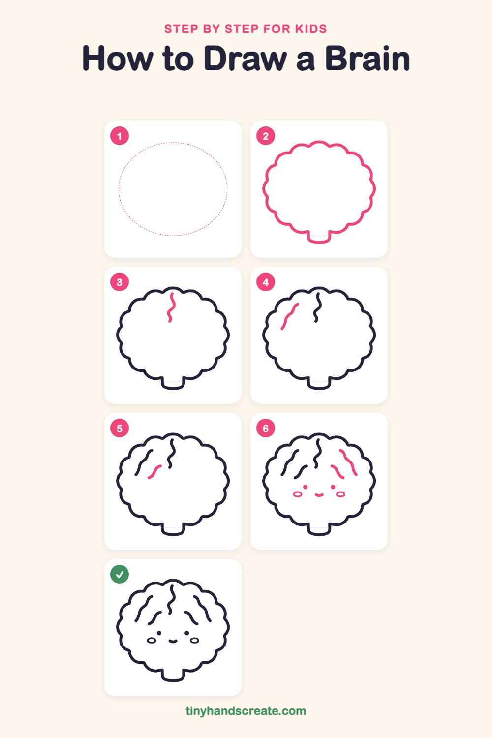 How to draw a brain step by step for kids