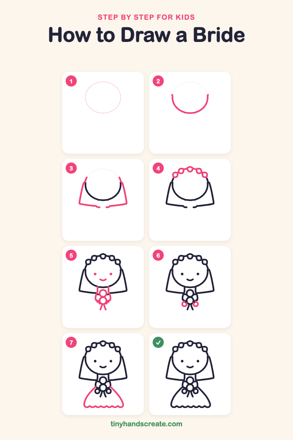 How to draw a bride step by step for kids