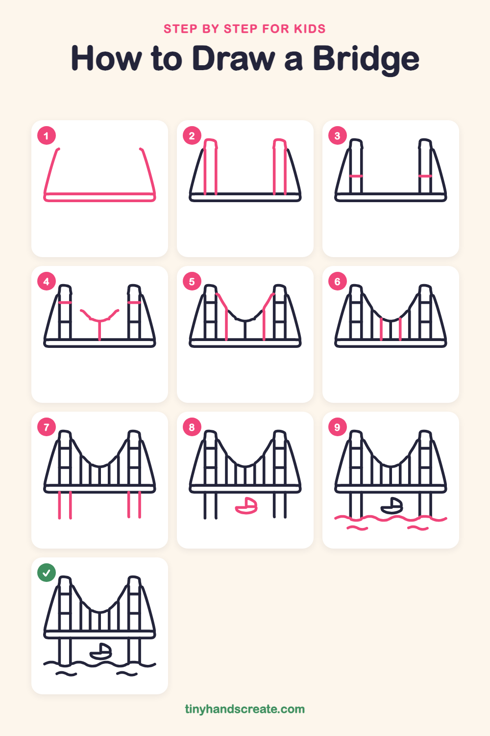 How to draw a bridge step by step for kids