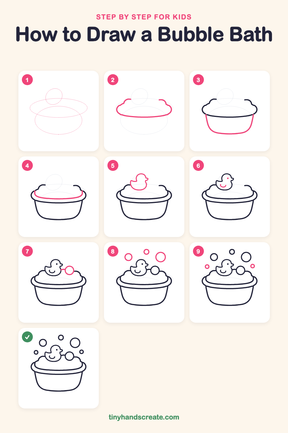 How to draw a bubble bath step by step for kids