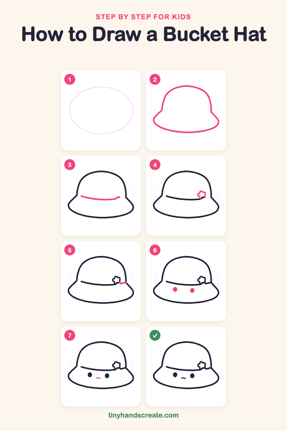 How to draw a bucket hat step by step for kids