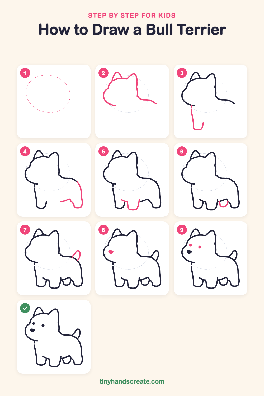 How to draw a bull terrier step by step for kids