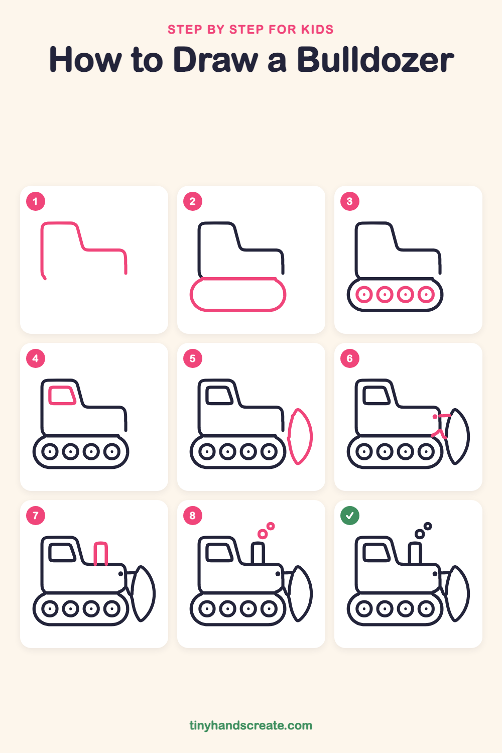 How to draw a bulldozer step by step for kids