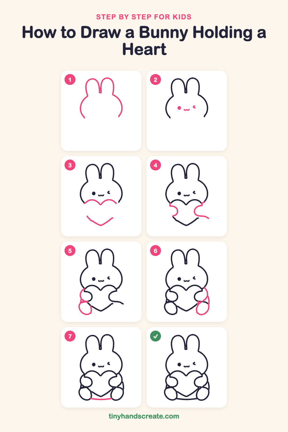 How to draw a bunny holding a heart step by step for kids