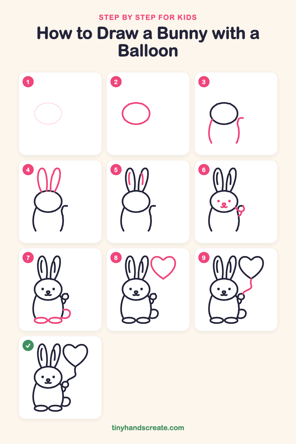 How to draw a bunny with a balloon step by step for kids