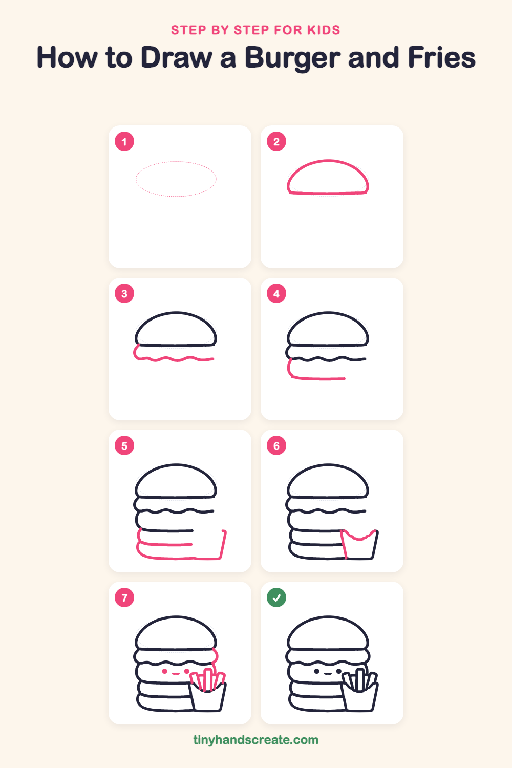 How to draw a burger and fries step by step for kids