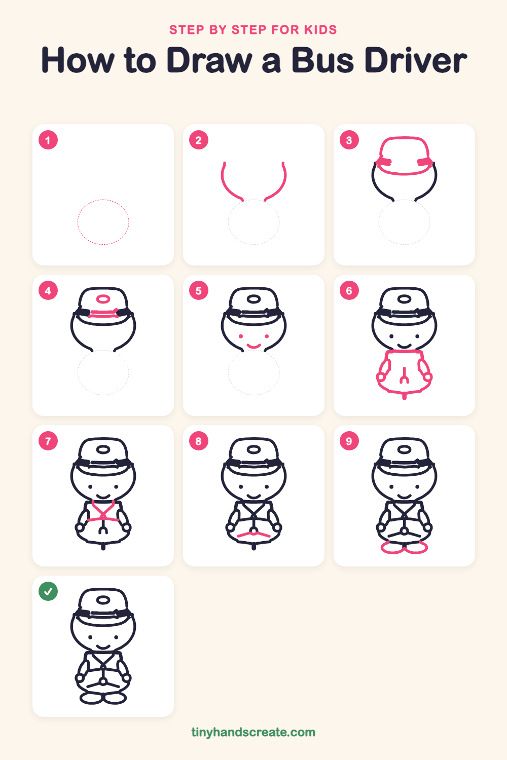 How to draw a bus driver step by step for kids