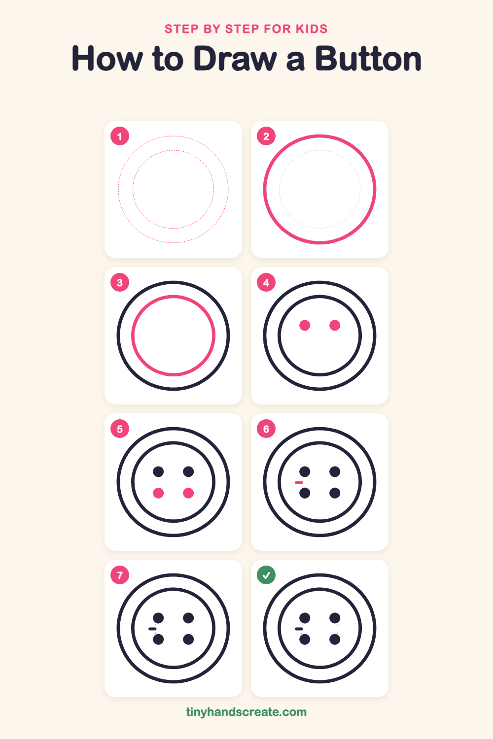How to draw a button step by step for kids