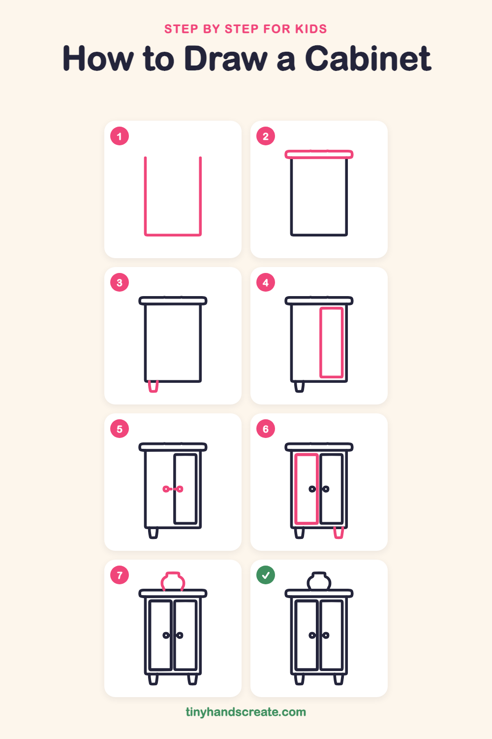 How to draw a cabinet step by step for kids