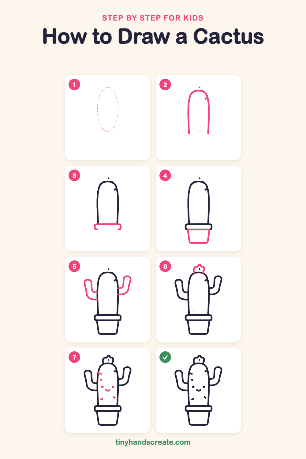 How to draw a cactus step by step for kids