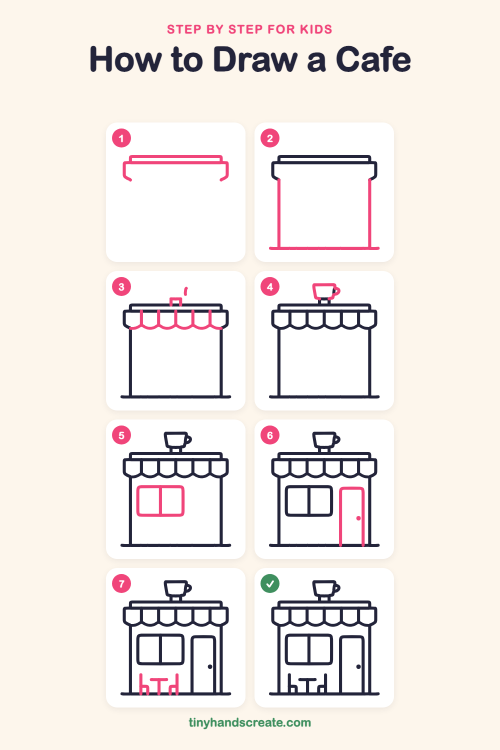 How to draw a cafe step by step for kids