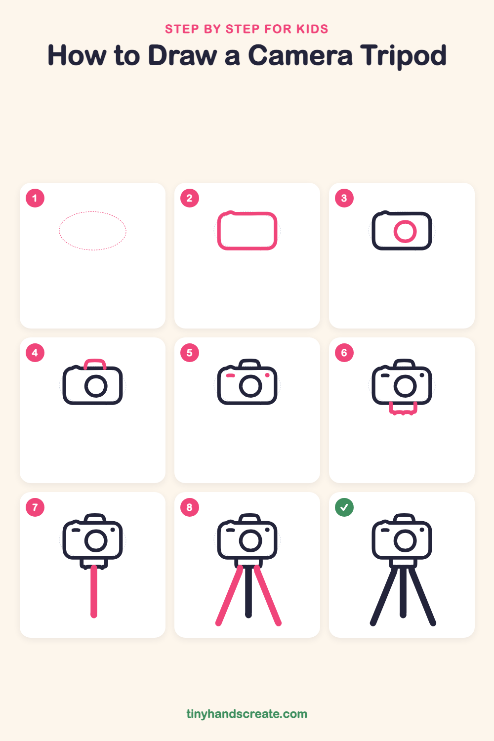 How to draw a camera tripod step by step for kids