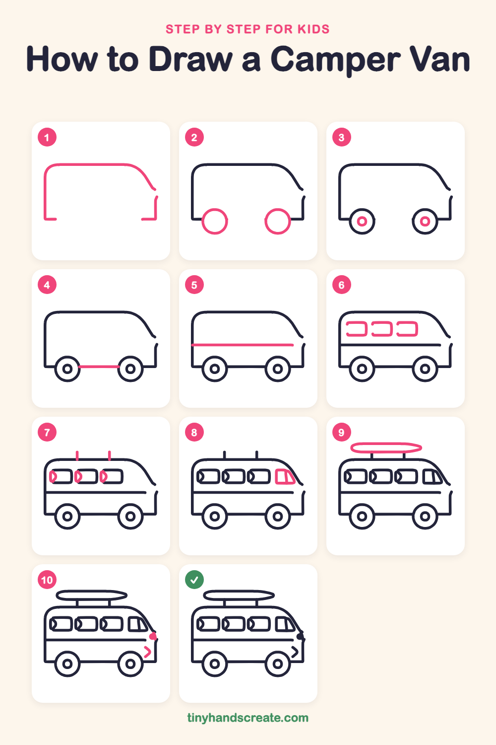 How to draw a camper van step by step for kids