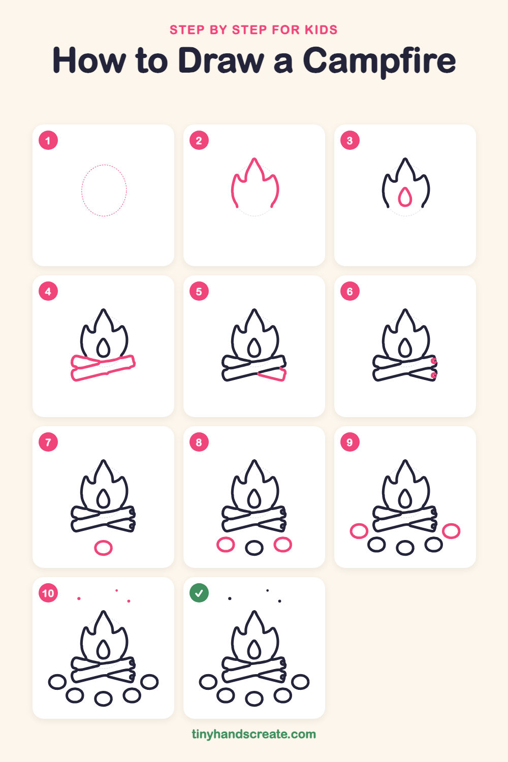 How to draw a campfire step by step for kids