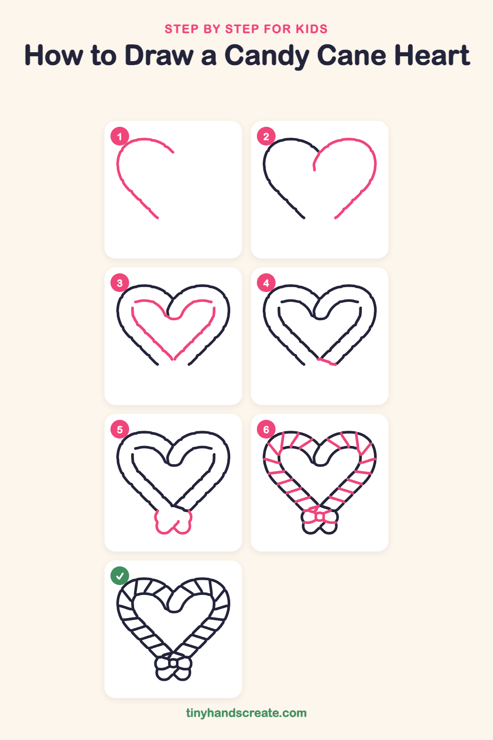 How to draw a candy cane heart step by step for kids