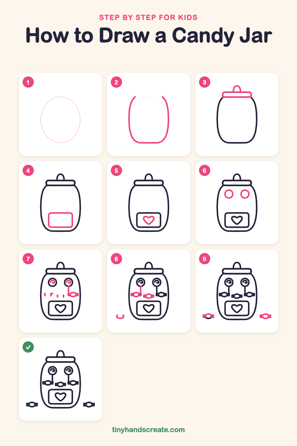 How to draw a candy jar step by step for kids
