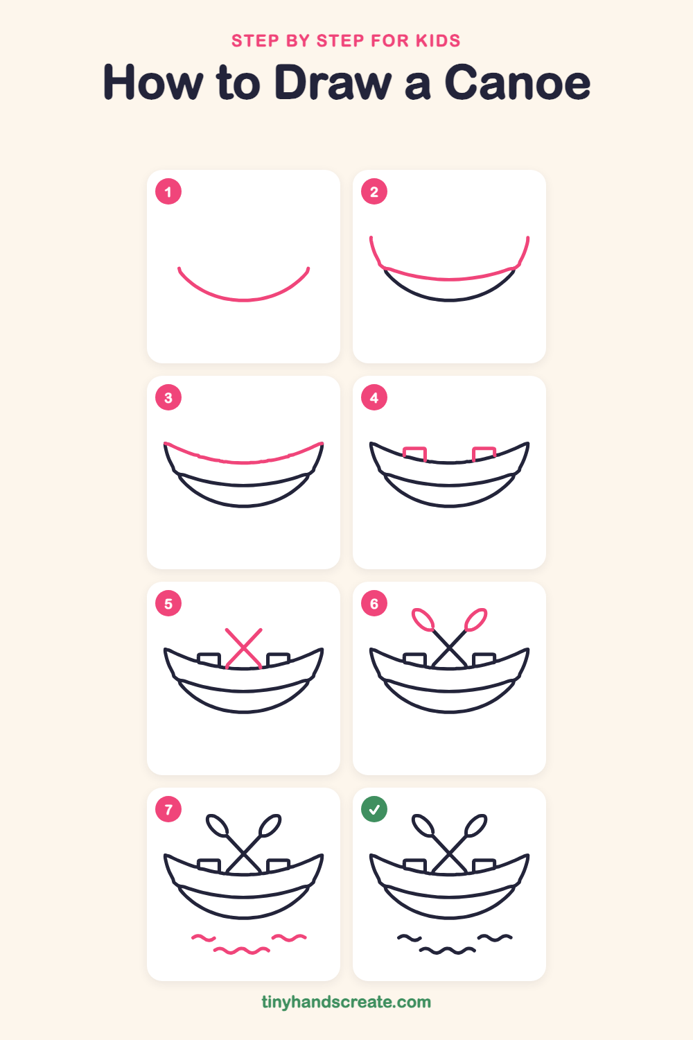How to draw a canoe step by step for kids