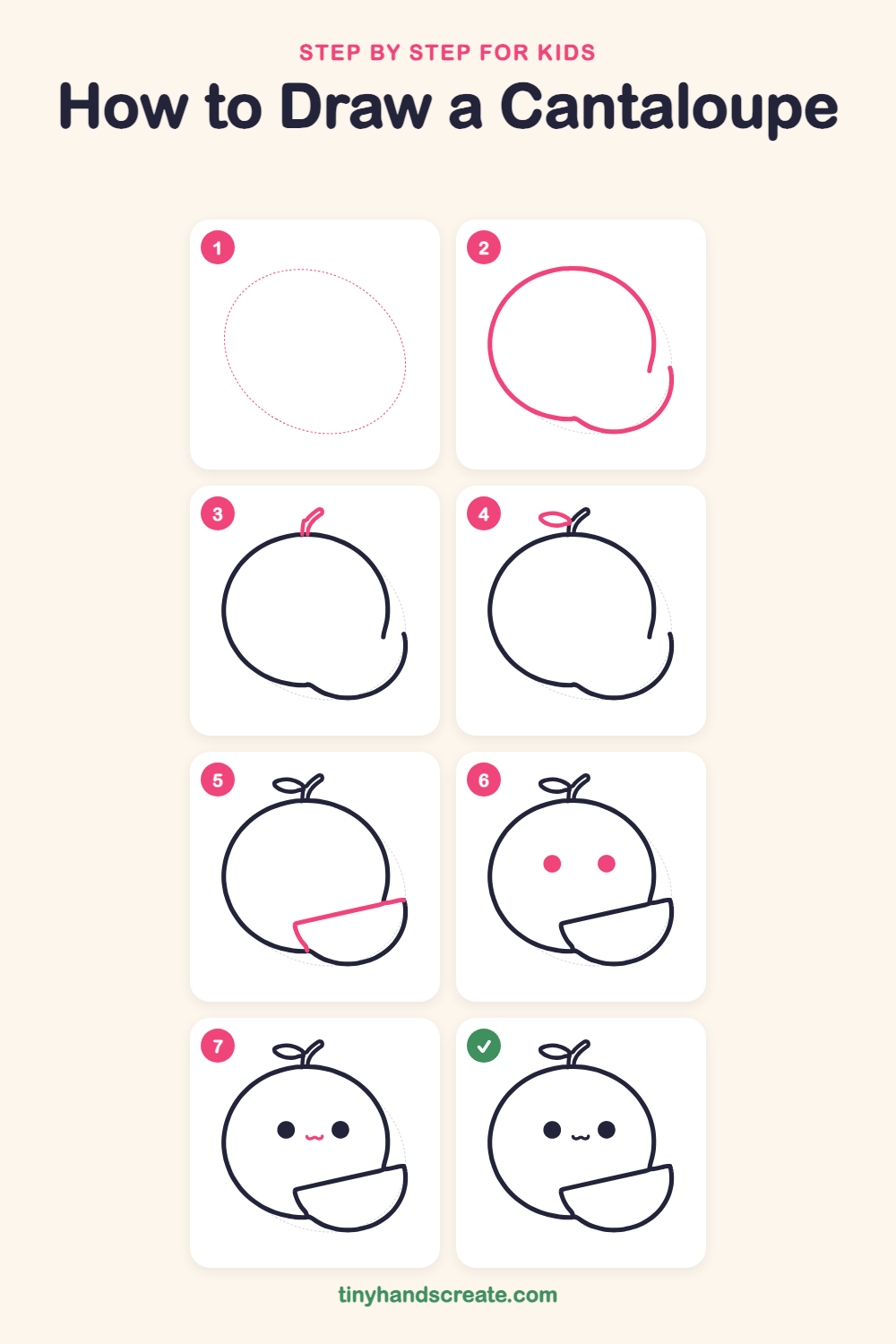 How to draw a cantaloupe step by step for kids