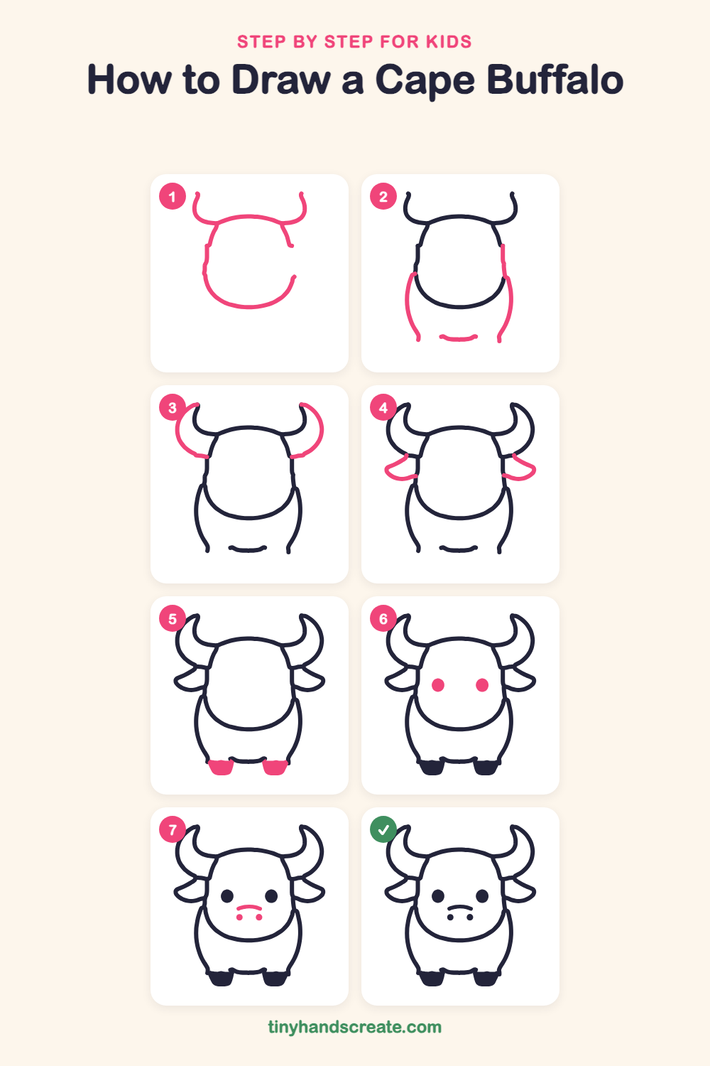 How to draw a cape buffalo step by step for kids