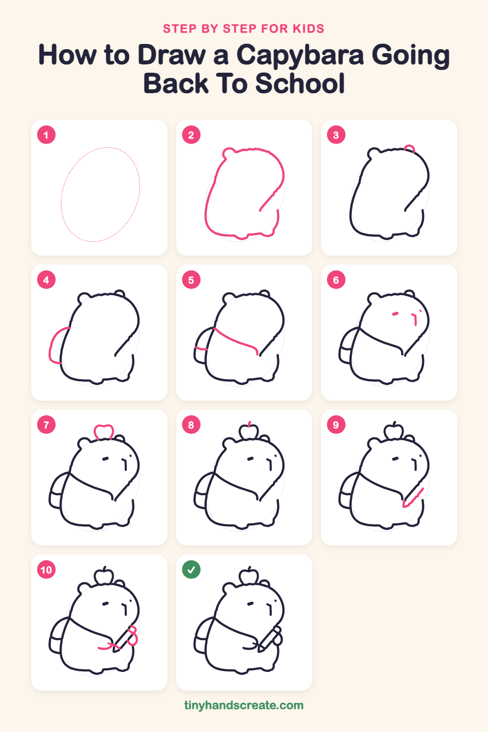 How to draw a capybara going back to school step by step for kids