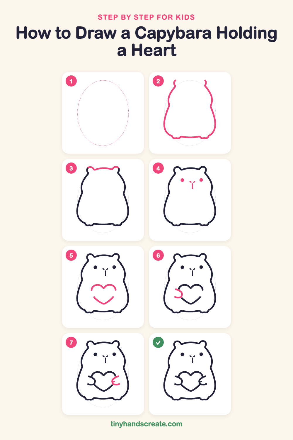 How to draw a capybara holding a heart step by step for kids