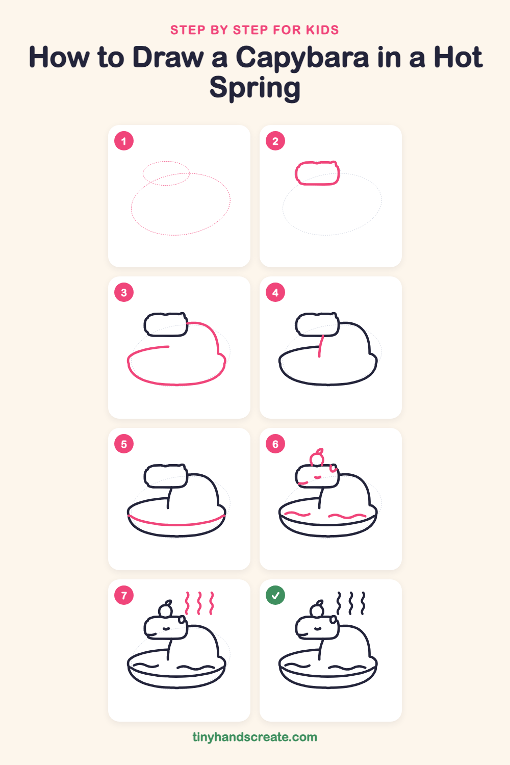 How to draw a capybara in a hot spring step by step for kids
