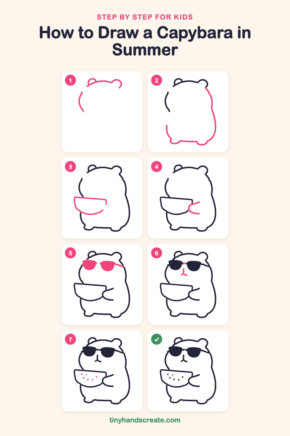 How to draw a capybara in summer step by step for kids