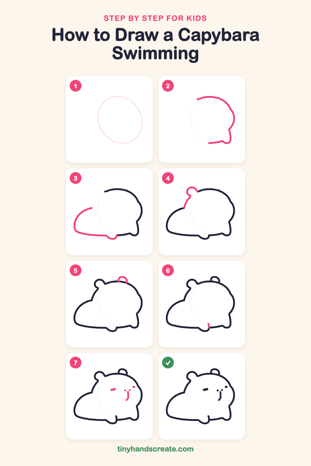 How to draw a capybara swimming step by step for kids