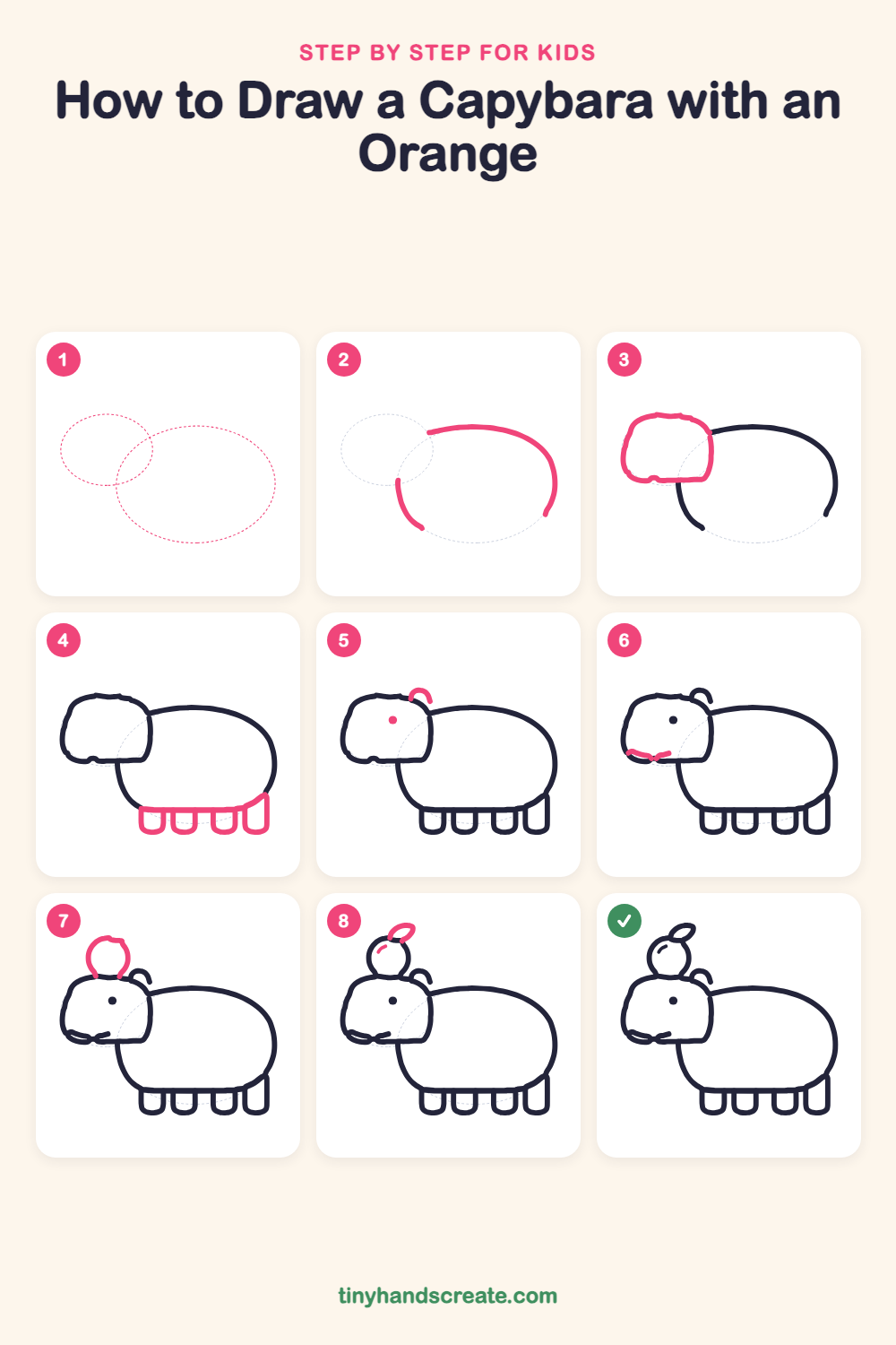 How to draw a capybara with an orange step by step for kids