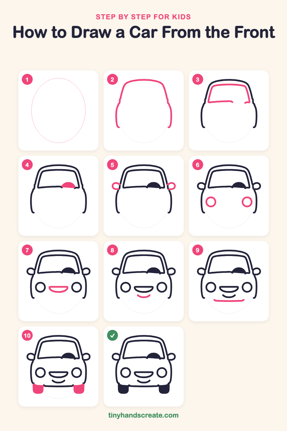 How to draw a car from the front step by step for kids