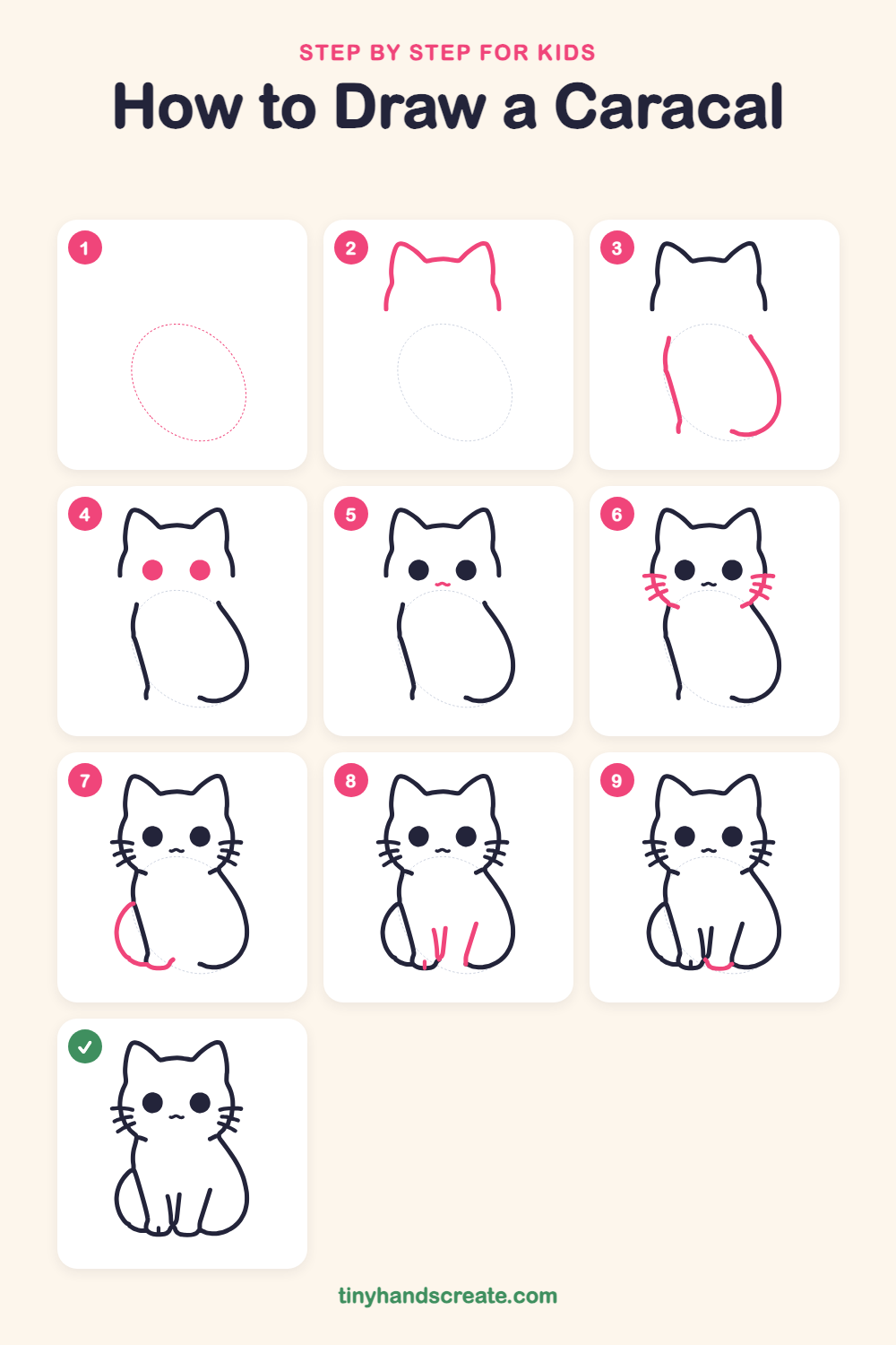 How to draw a caracal step by step for kids
