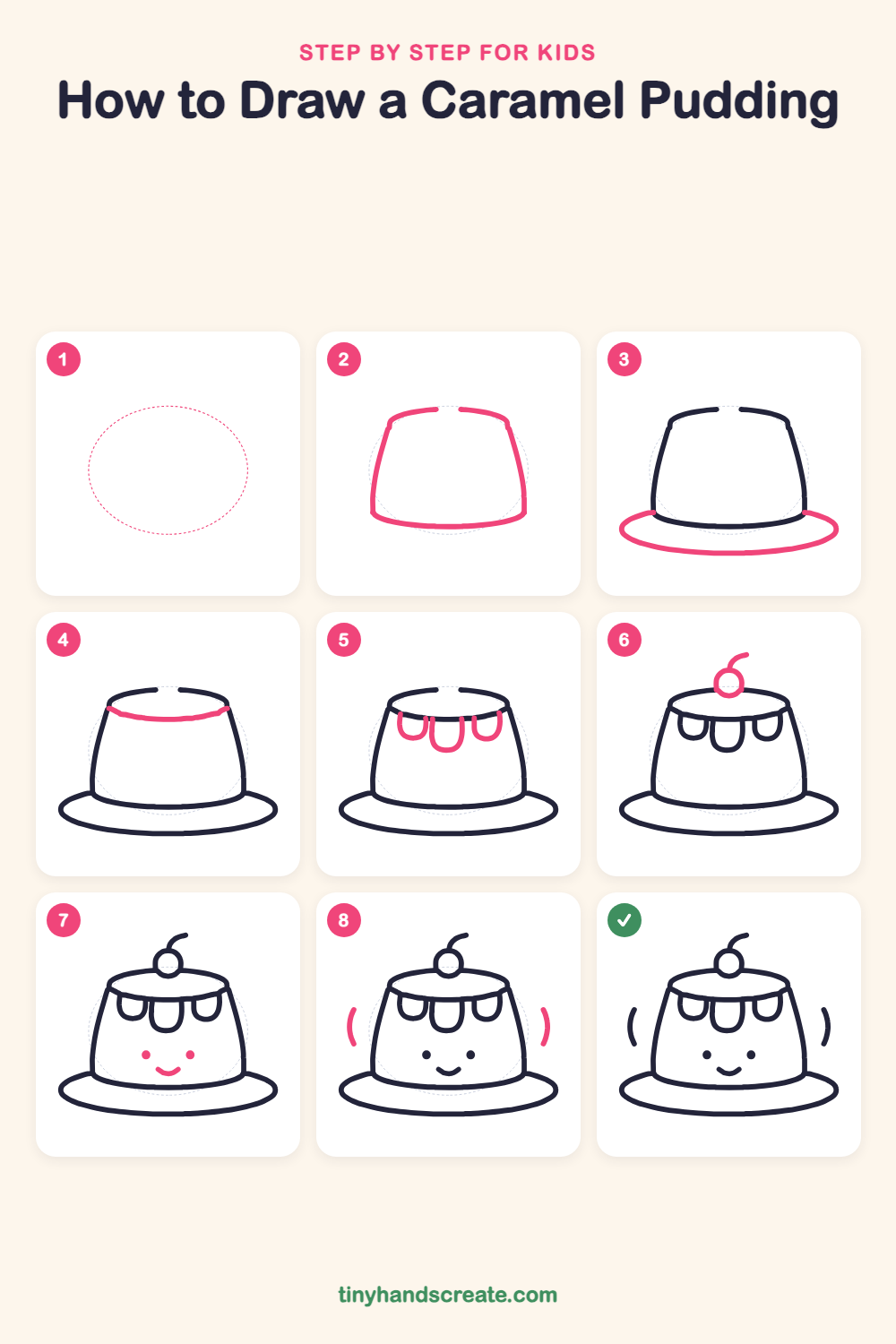 How to draw a caramel pudding step by step for kids